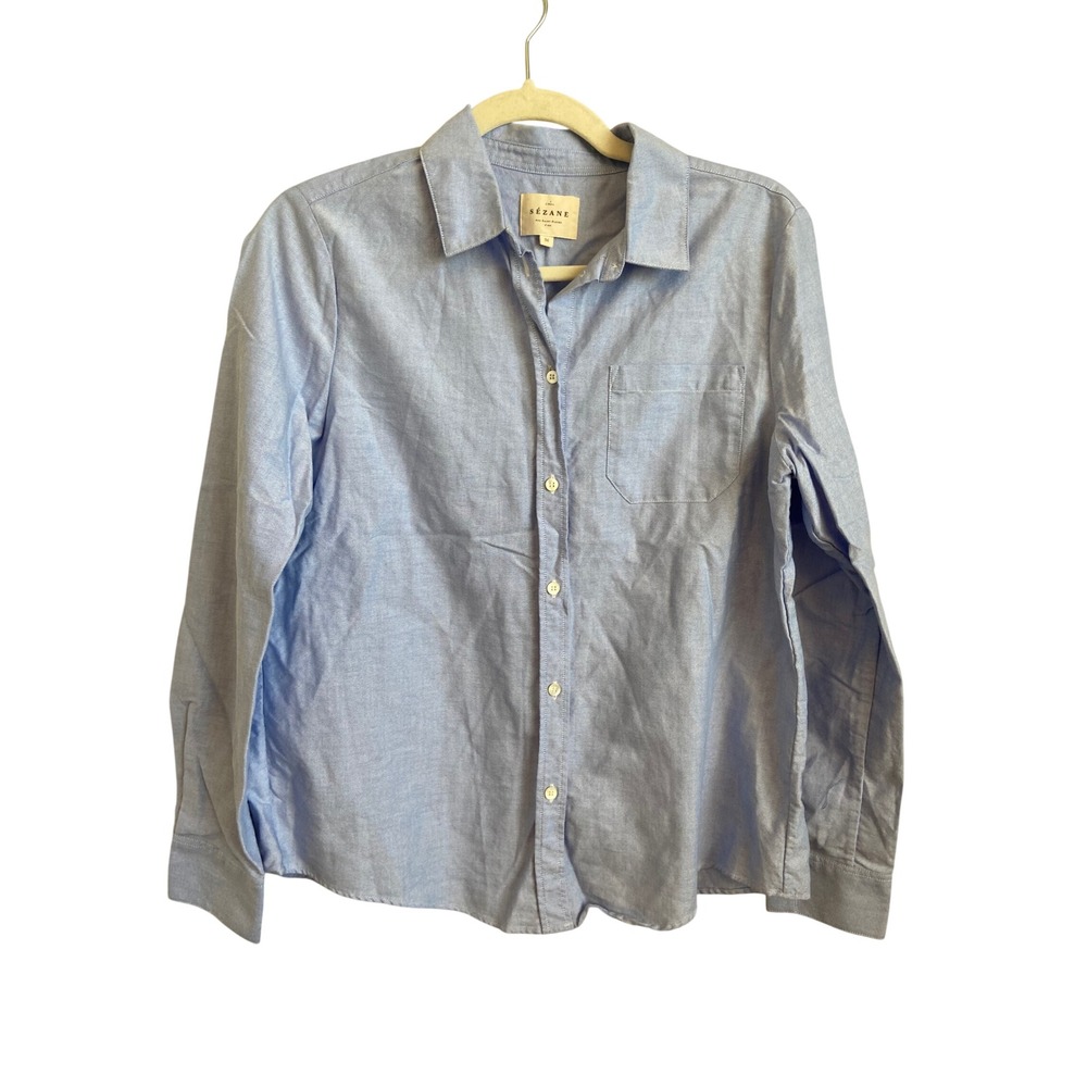 Sezane Tomboy Shirt Light Blue Organic Cotton Oxford Button Down Size 36 US 4